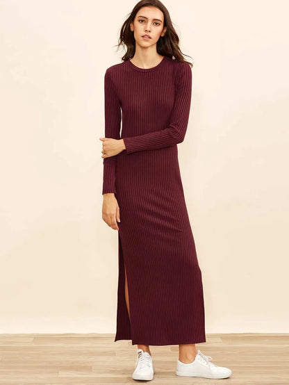 Side Slit Rib Knit Maxi One Piece Dress Periwinkley Shop