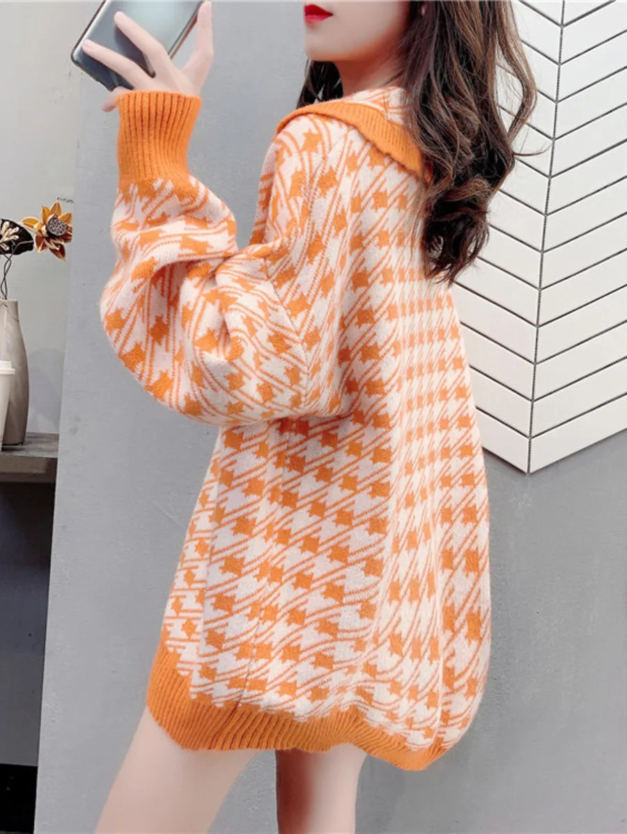 Doll collar style loose Korean lapel sweater trend Periwinkley Shop