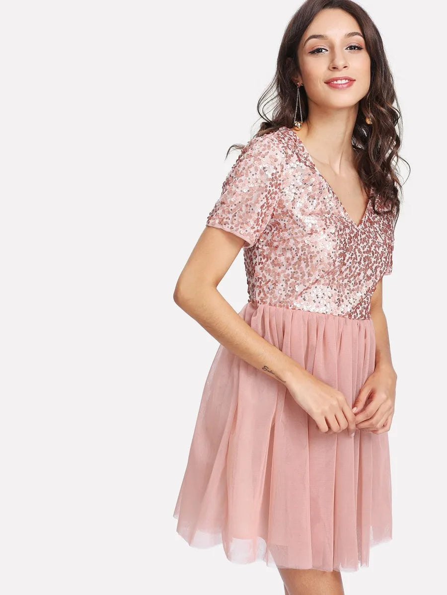 Open Back Sequin Bodice Dress Periwinkley Shop