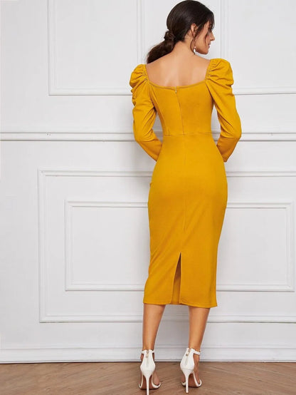 Gigot Sleeve Slit Hem Pencil Dress Periwinkley Shop