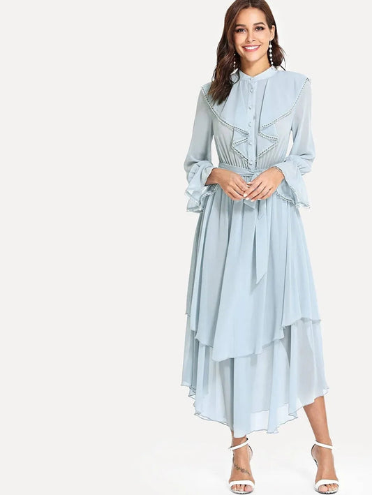 Ruffle Detail Crochet Trim Flowy Dress Periwinkley Shop