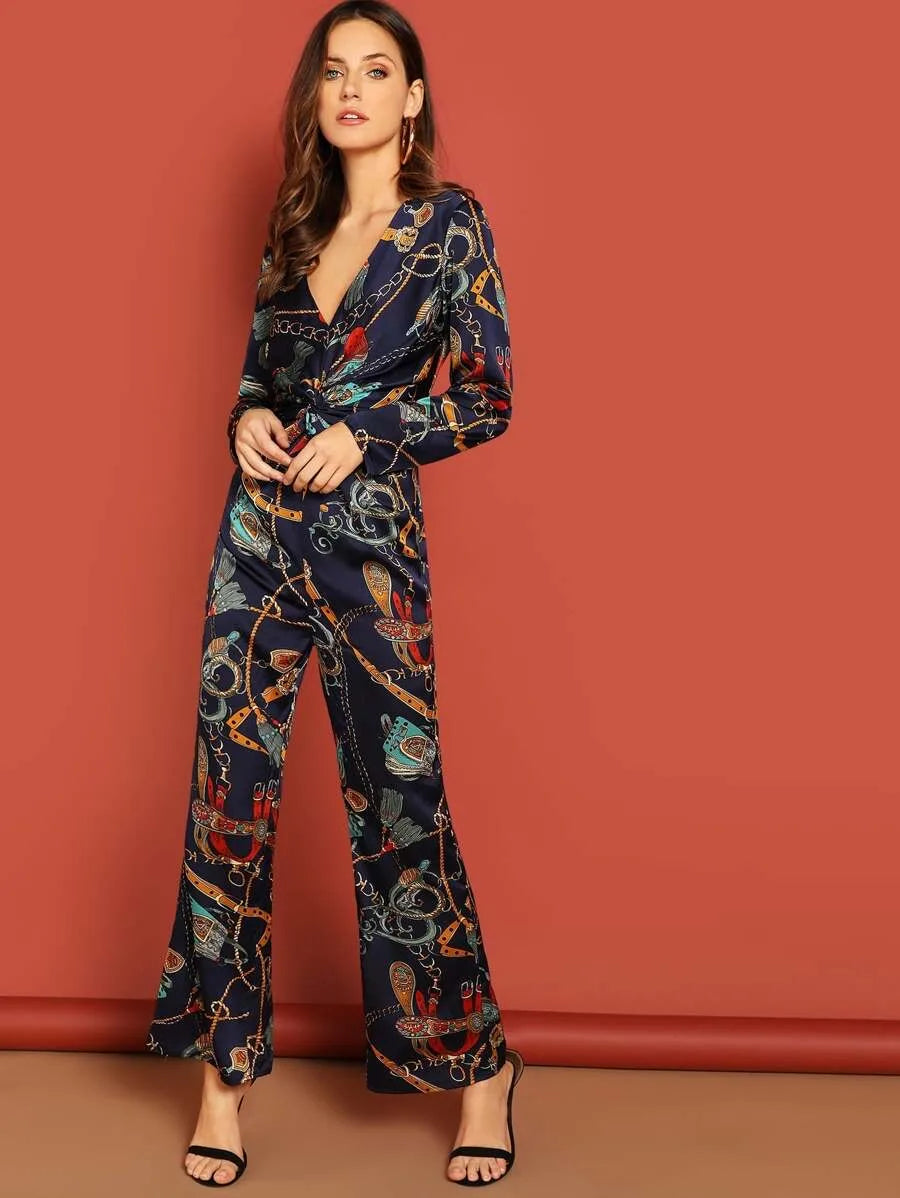 Chain Pattern Twist Front Jumpsuit Periwinkley Shop