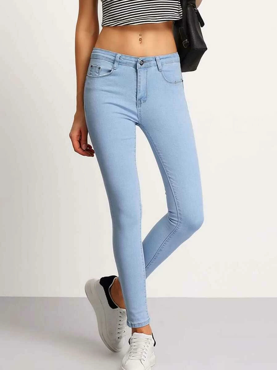 Bleach Wash Roll Hem Skinny Jeans Periwinkley Shop