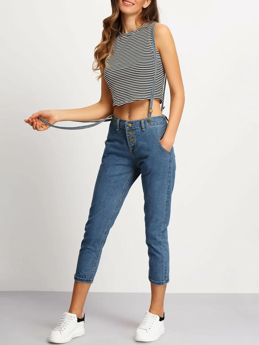 Strap Pockets Denim Pant Periwinkley Shop