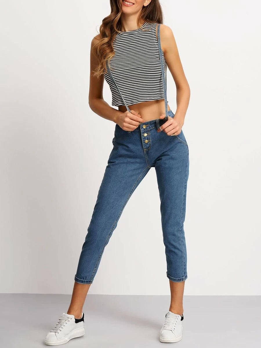 Strap Pockets Denim Pant Periwinkley Shop