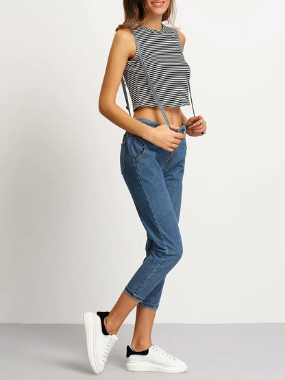Strap Pockets Denim Pant Periwinkley Shop