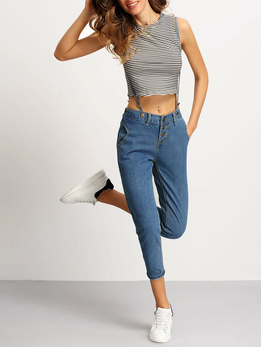 Strap Pockets Denim Pant Periwinkley Shop