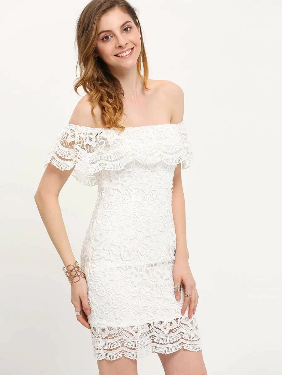 Straight Across Lace Ruffle Bodycon Dress Periwinkley Shop