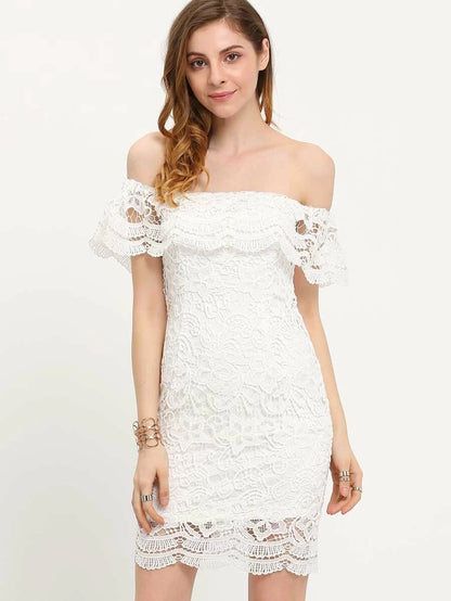 Straight Across Lace Ruffle Bodycon Dress Periwinkley Shop