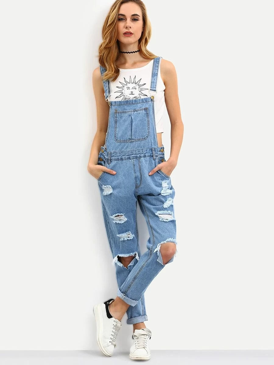 Cutout Ripped Denim Dungarees Periwinkley Shop