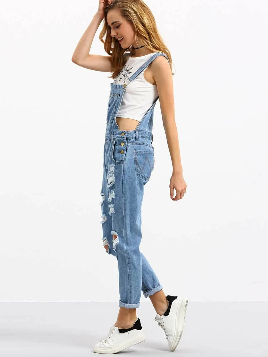 Cutout Ripped Denim Dungarees Periwinkley Shop