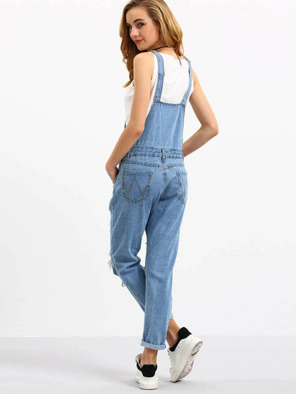 Cutout Ripped Denim Dungarees Periwinkley Shop
