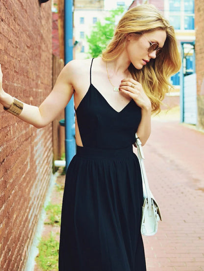 V-neck Cami Straps Backless Maxi Dress Periwinkley Shop