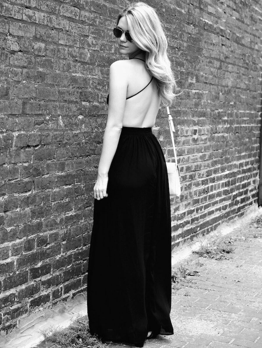 V-neck Cami Straps Backless Maxi Dress Periwinkley Shop