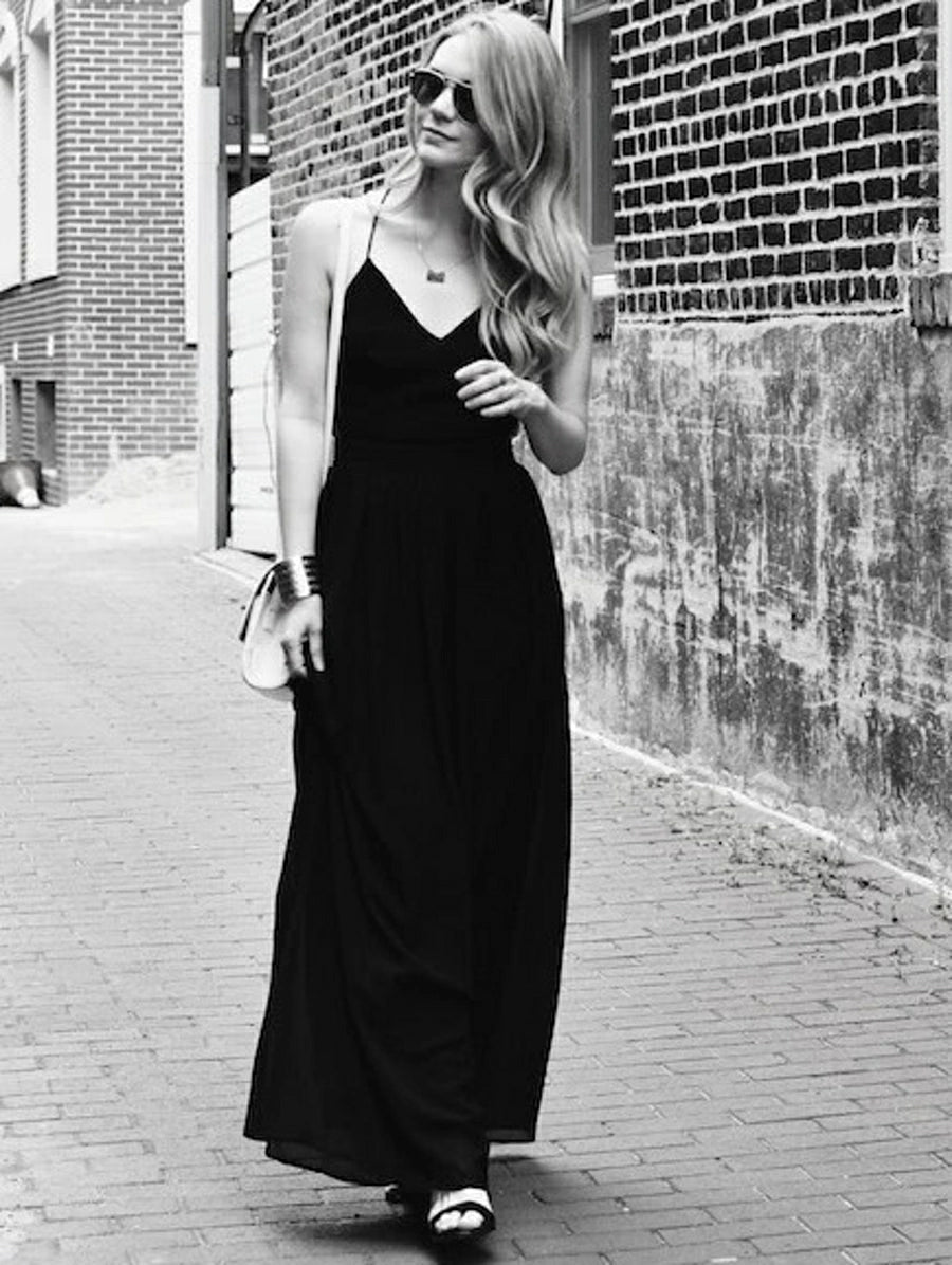 V-neck Cami Straps Backless Maxi Dress Periwinkley Shop