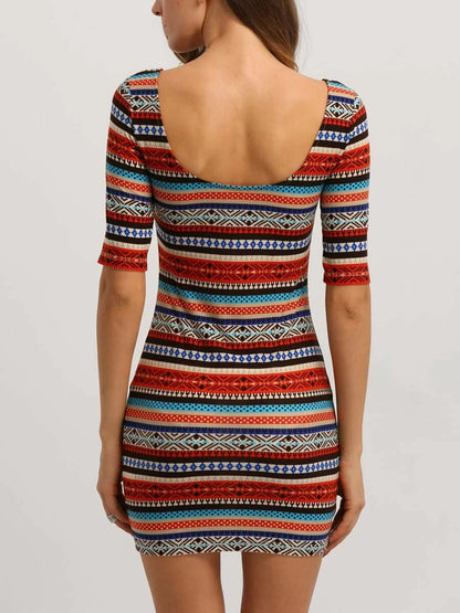 Tribal Print U Back Bodycon Dress Periwinkley Shop