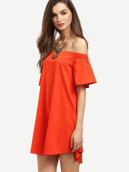 Bardot Flounce Sleeve Flare Dress Periwinkley Shop