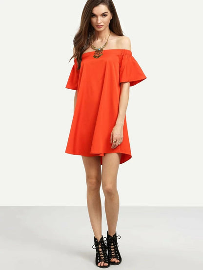 Bardot Flounce Sleeve Flare Dress Periwinkley Shop