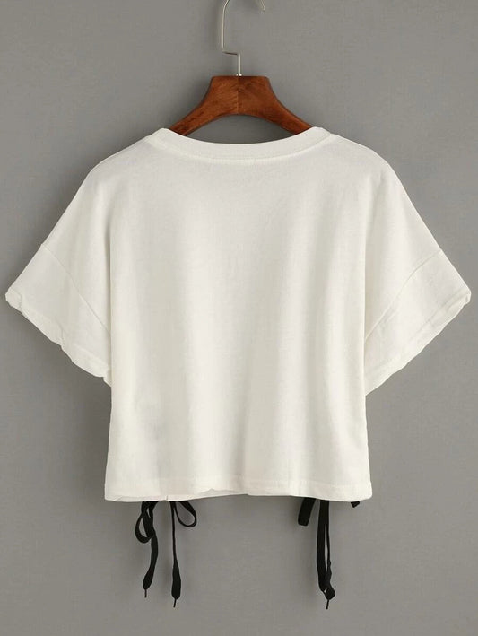 Letter Print Lace-up Crop T-shirt Periwinkley Shop