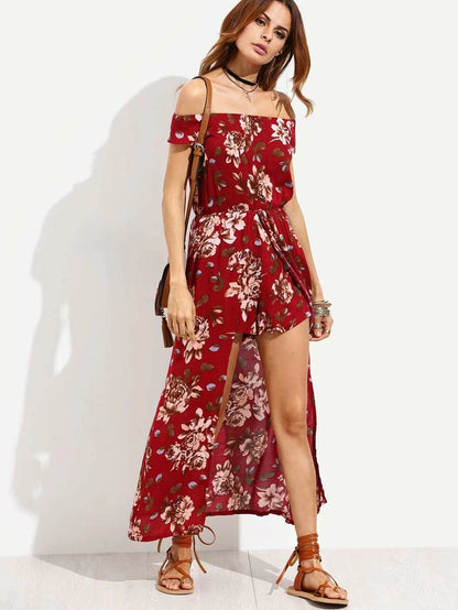 Flower Print Bardot Longline Romper Periwinkley Shop