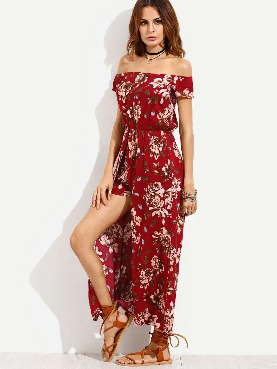 Flower Print Bardot Longline Romper Periwinkley Shop