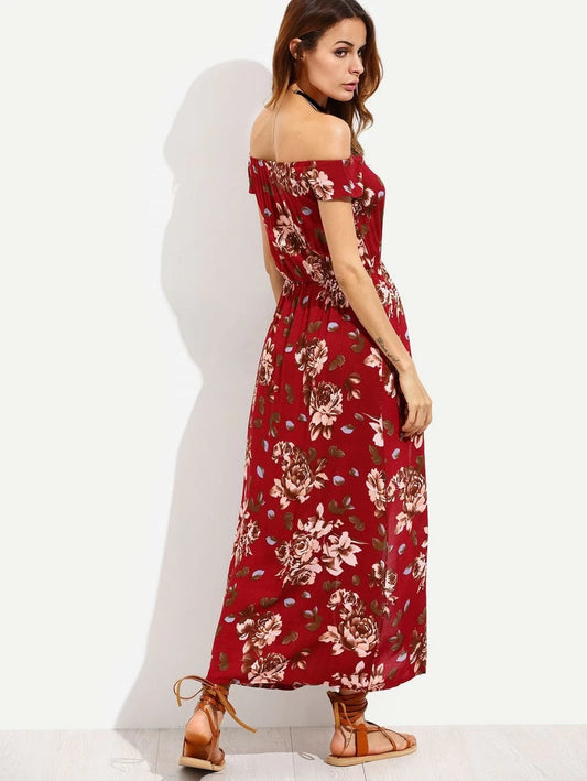 Flower Print Bardot Longline Romper Periwinkley Shop