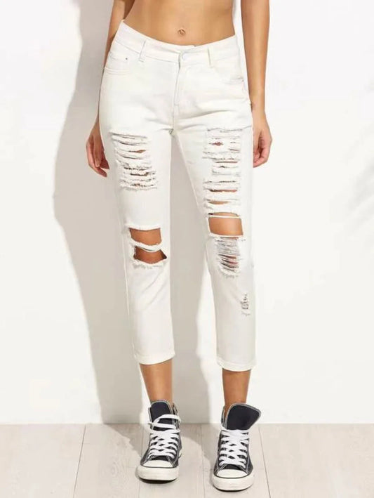 white ripped denim skinny jeans Periwinkley Shop