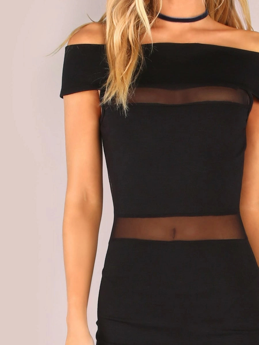 Off Shoulder Mesh Panel Bodycon Dress Periwinkley Shop