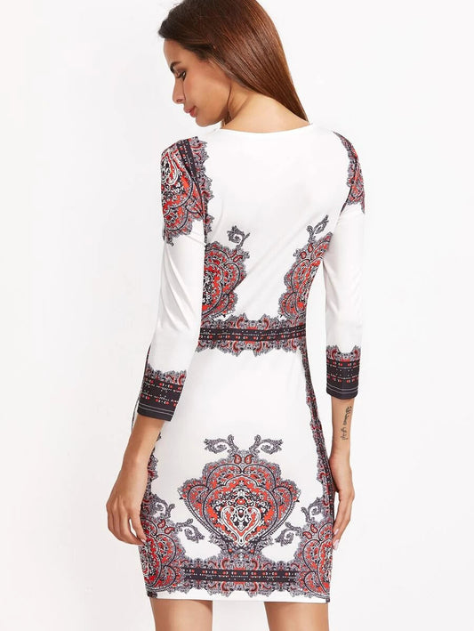Vintage Print Bodycon Dress Periwinkley Shop