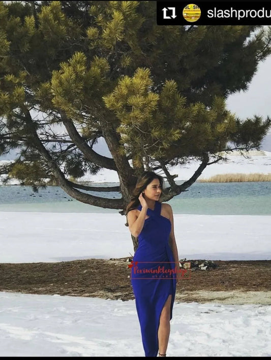 Crisscross Halterneck  Split Maxi Dress Periwinkley Shop
