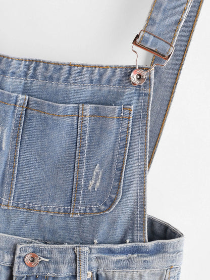Distress Cuffed Denim Dungaree Shorts Periwinkley Shop