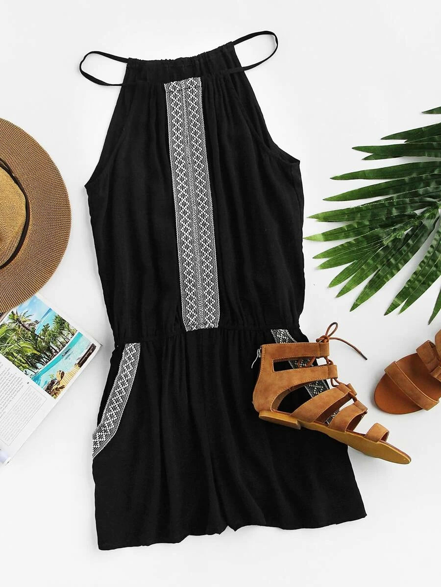 Embroidered Tape Detail Romper Periwinkley Shop