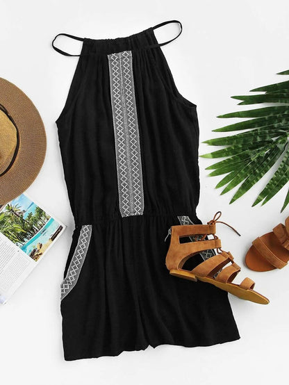 Embroidered Tape Detail Romper Periwinkley Shop