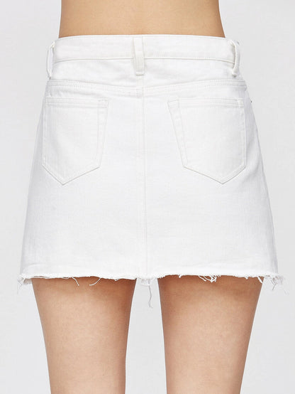 Distressed Fray Hem Denim Skirt Periwinkley Shop