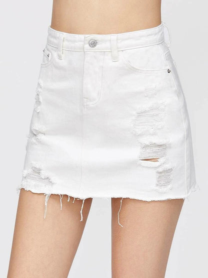 Distressed Fray Hem Denim Skirt Periwinkley Shop