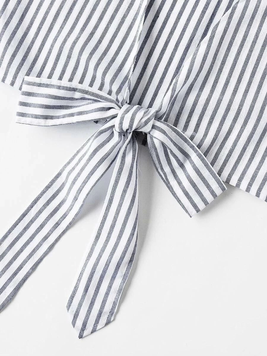 Contrast Striped Knotted Multiway Crop Tank Top With Shorts Periwinkley Shop