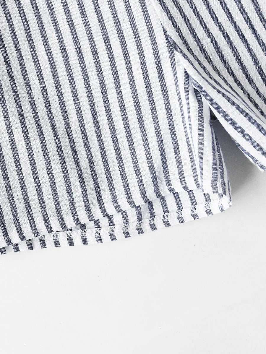 Contrast Striped Knotted Multiway Crop Tank Top With Shorts Periwinkley Shop