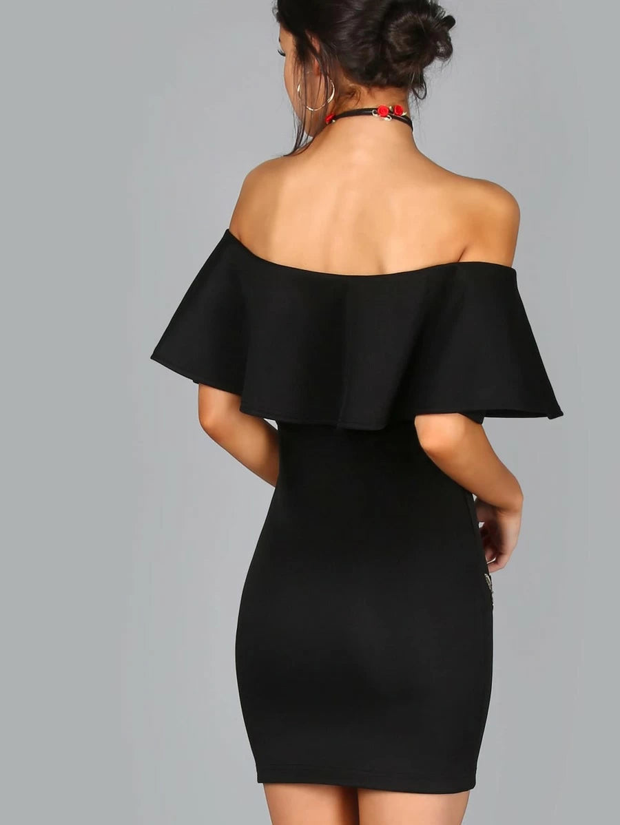 Embroidered Rose Flounce Off Shoulder Dress Periwinkley Shop