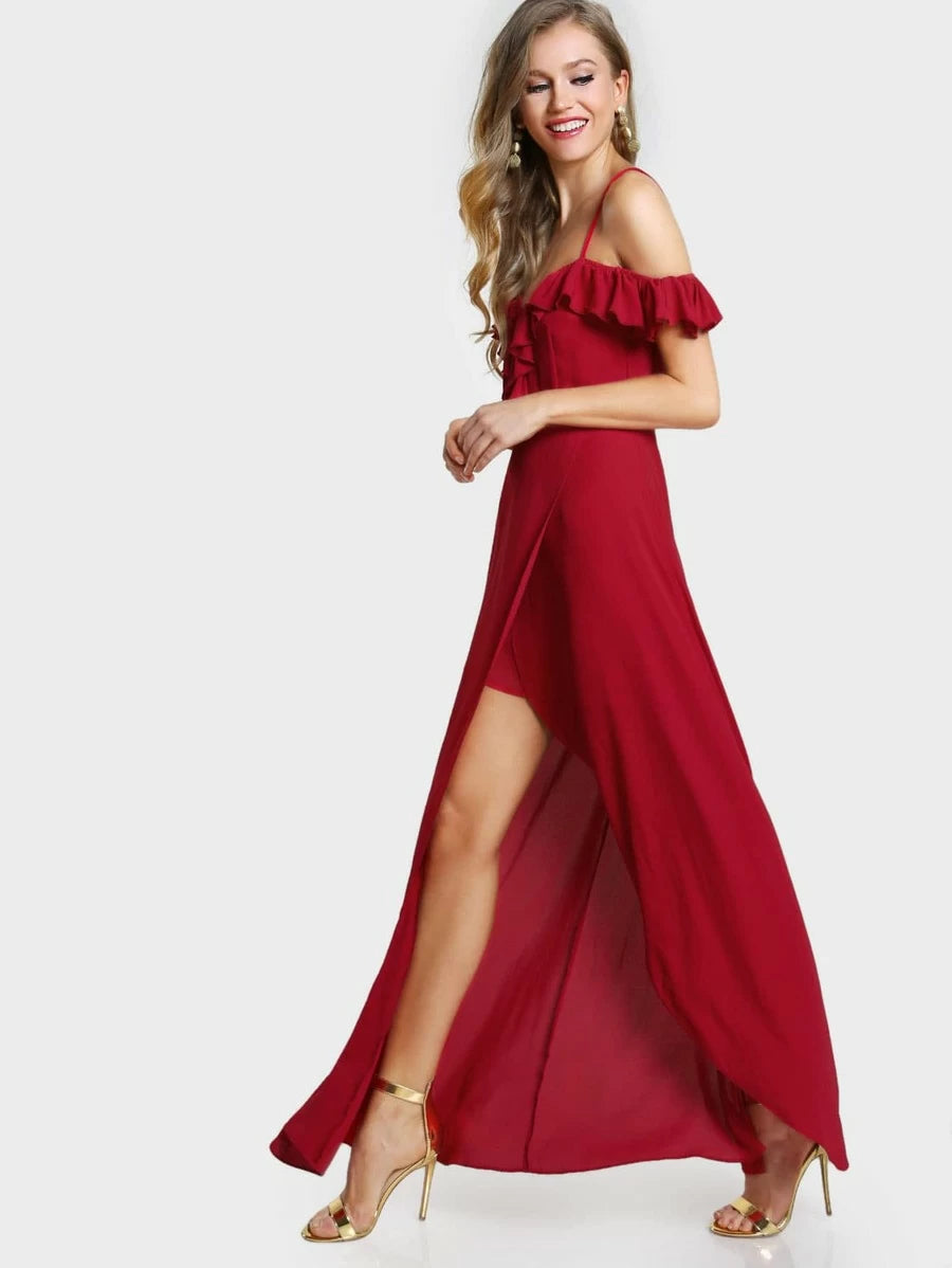 Flounce Cold Shoulder Wrap Split Prom Dress Periwinkley Shop