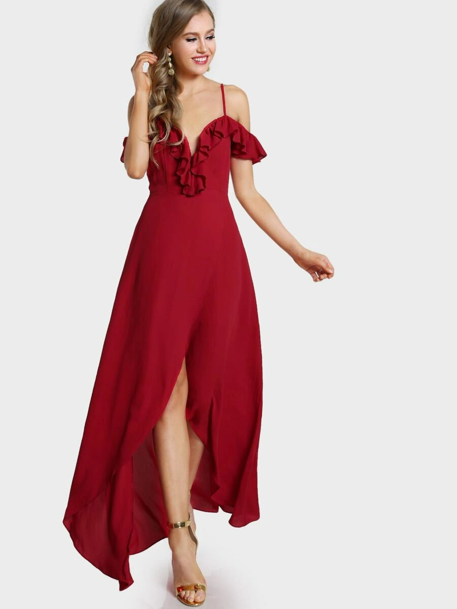 Flounce Cold Shoulder Wrap Split Prom Dress Periwinkley Shop