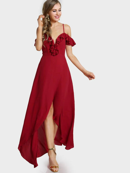 Flounce Cold Shoulder Wrap Split Prom Dress Periwinkley Shop