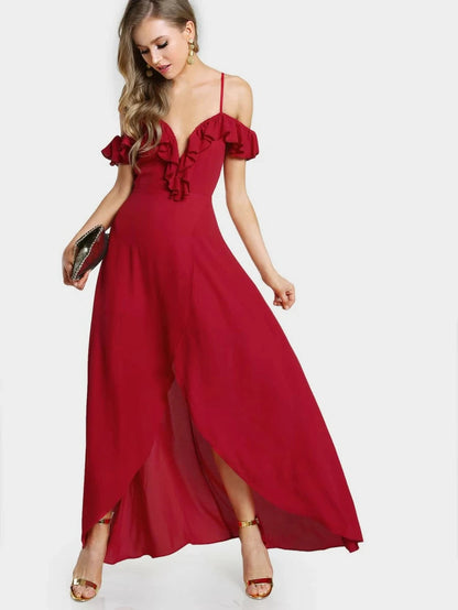 Flounce Cold Shoulder Wrap Split Prom Dress Periwinkley Shop