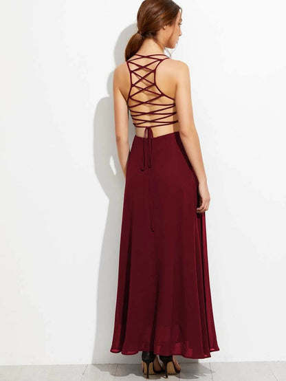Lace Up Back Cami Dress Periwinkley Shop