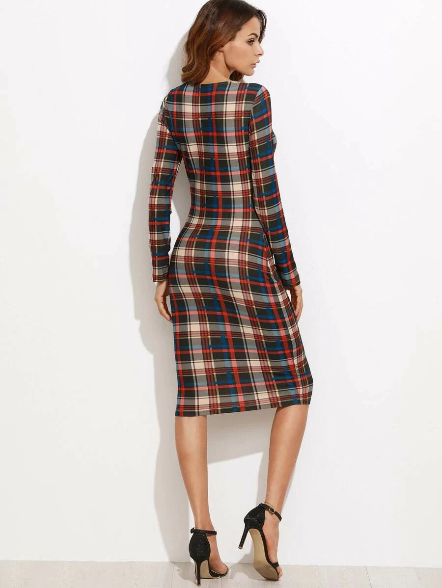 Plaid Midi Pencil Dress Periwinkley Shop