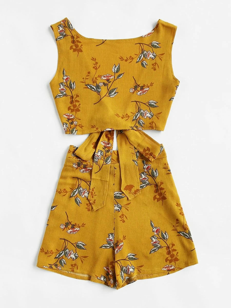 Floral Print V Back Tie Multiway Top With Shorts Periwinkley Shop