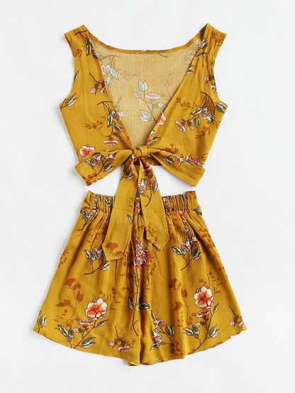 Floral Print V Back Tie Multiway Top With Shorts Periwinkley Shop