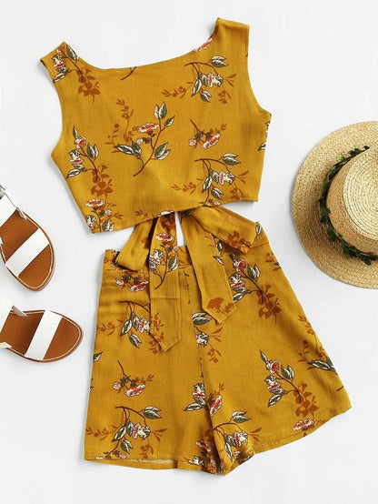 Floral Print V Back Tie Multiway Top With Shorts Periwinkley Shop