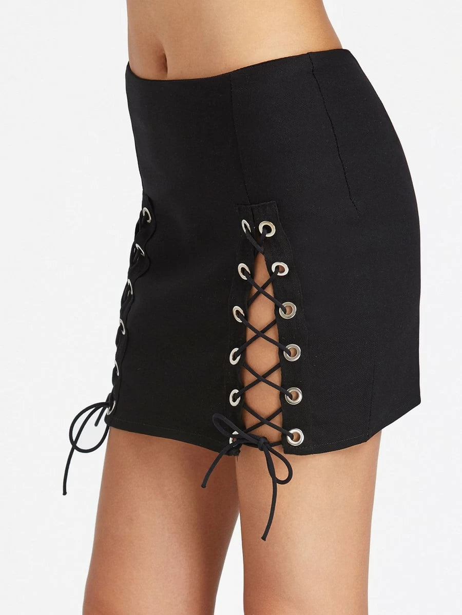 Double Slit Lace Up Mini Skirt Periwinkley Shop