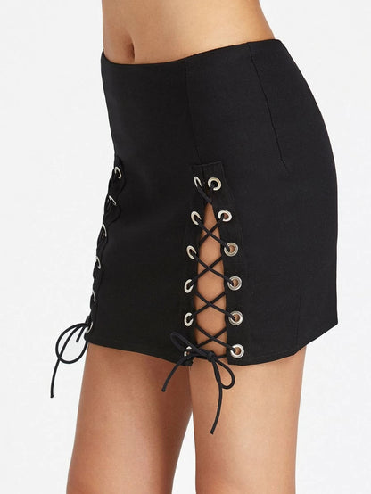Double Slit Lace Up Mini Skirt Periwinkley Shop