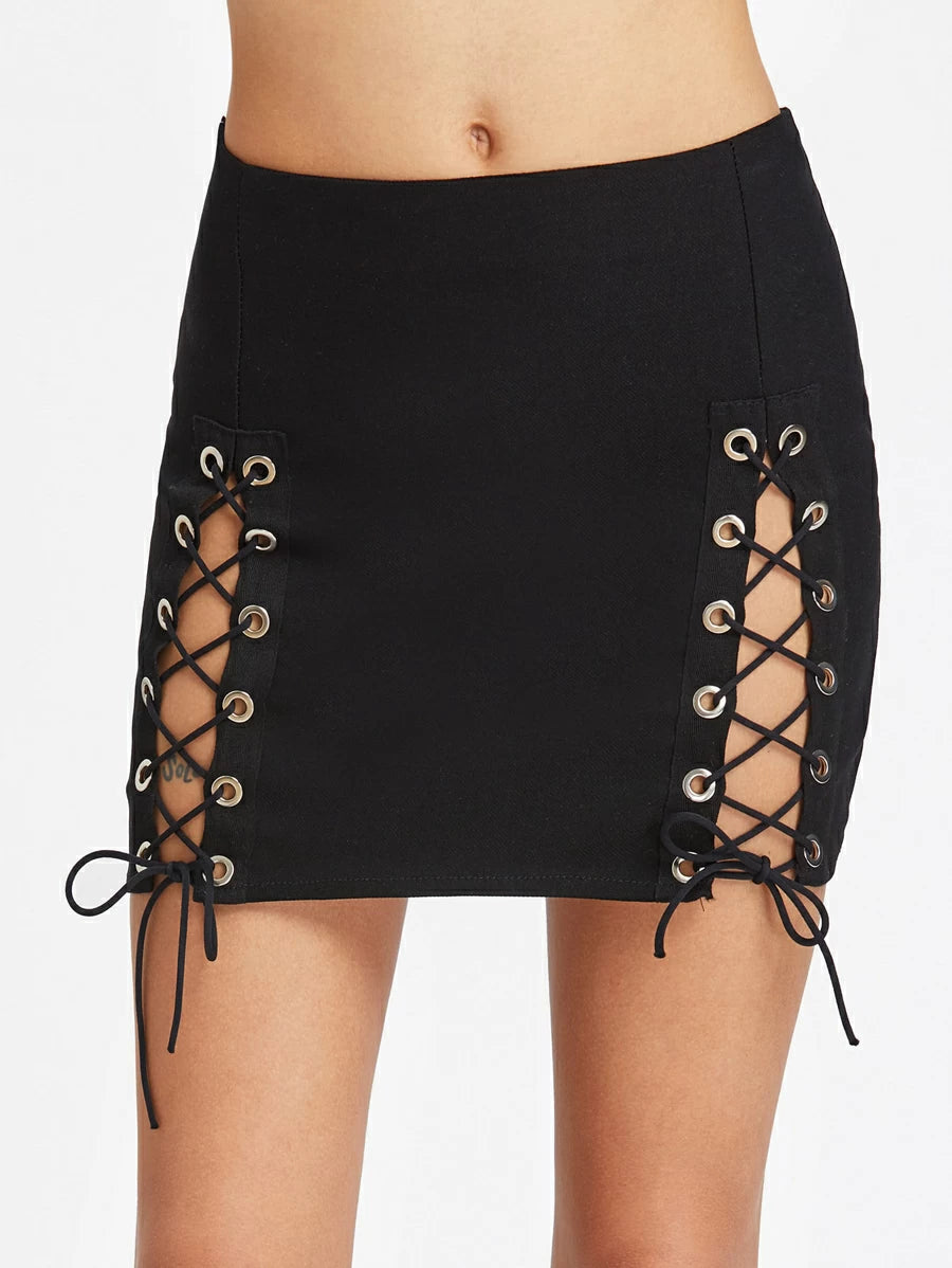 Double Slit Lace Up Mini Skirt Periwinkley Shop